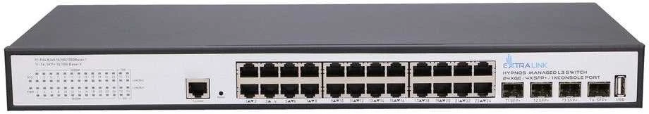 Šakotuvas Extralink Hypnos komutatorius, 24x RJ45 1000Mb/s, 4x SFP+, L3, valdomas