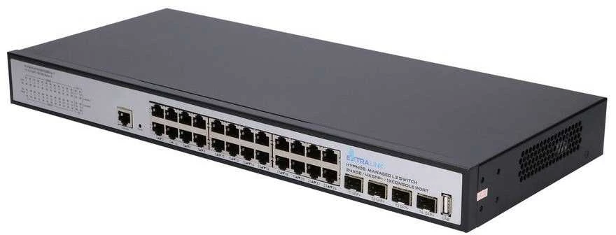 Šakotuvas Extralink Hypnos komutatorius, 24x RJ45 1000Mb/s, 4x SFP+, L3, valdomas