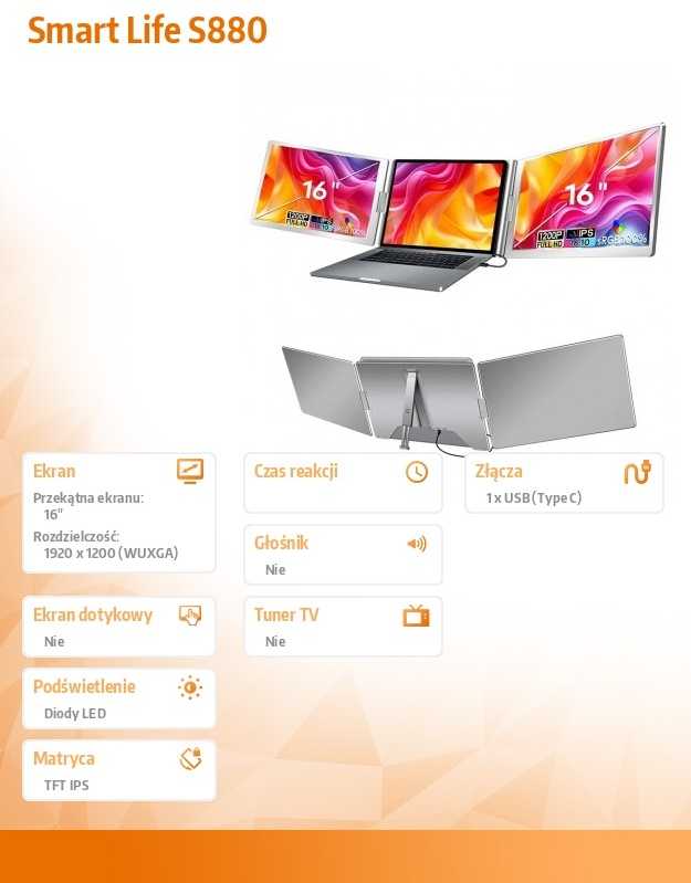 Monitorius „Extralink Smart Life S880 16“ | Nešiojamieji nešiojamųjų kompiuterių monitoriai | 2 monitoriai, IPS, 1920 x 1200