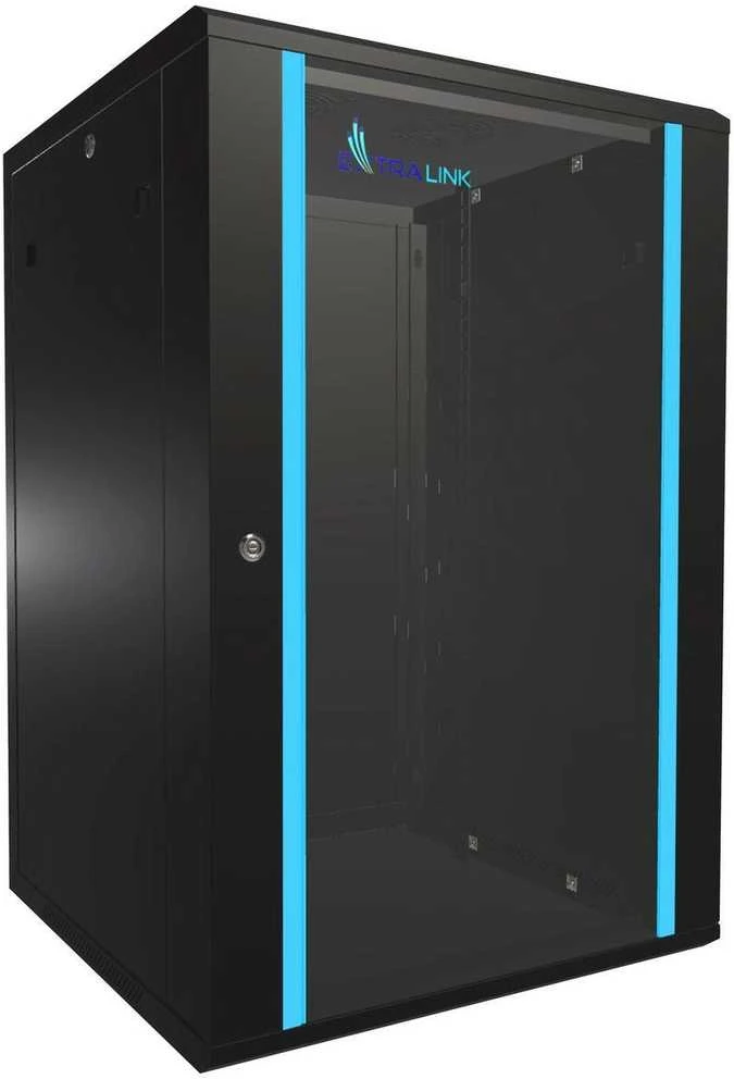 EXTRALINK 18U 600X600 ant sienos montuojama spintelė juodas