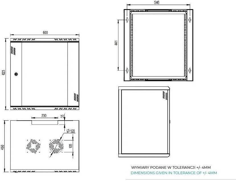 Extralink Premium EX.39342 12U 600x450 Juoda | Spinta stovas | montavimas be įrankių, montuojamas ant sienos