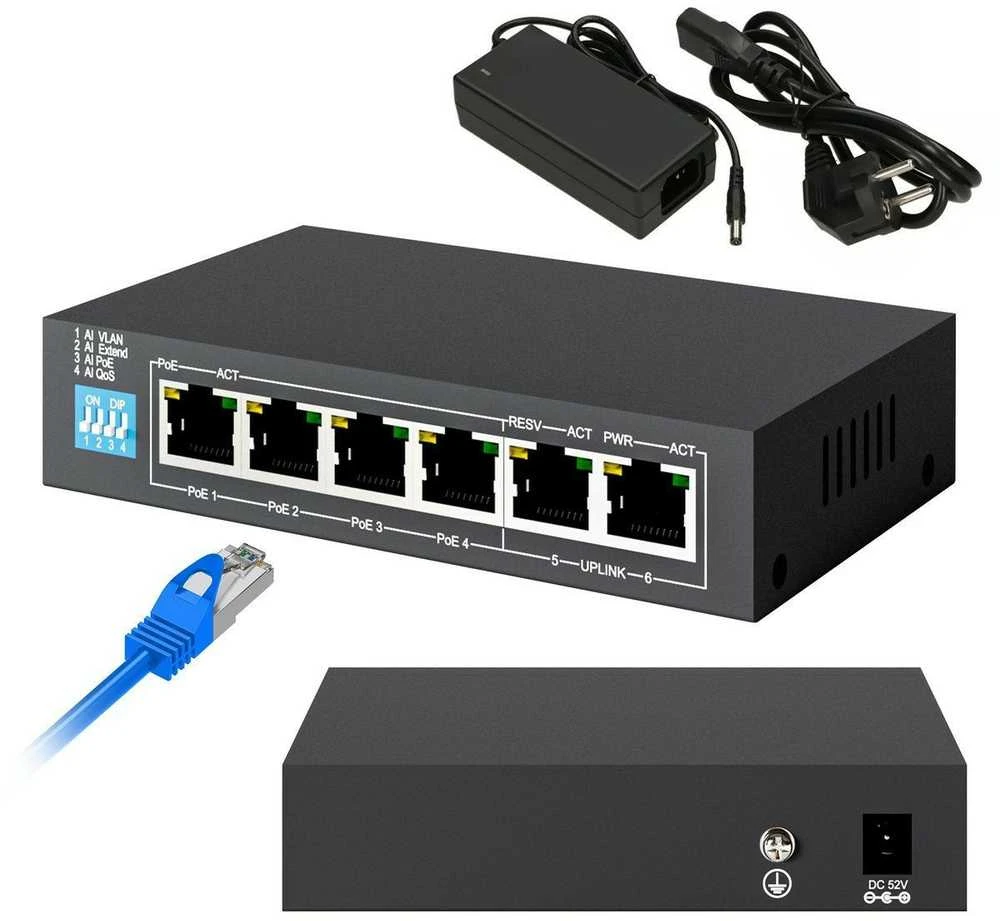 Šakotuvas EXTRALINK KRIOS 4 prievadų GbE Nevaldomas 802.3AF/AT 150 W PoE jungiklis + 1xRJ45 Up-Link