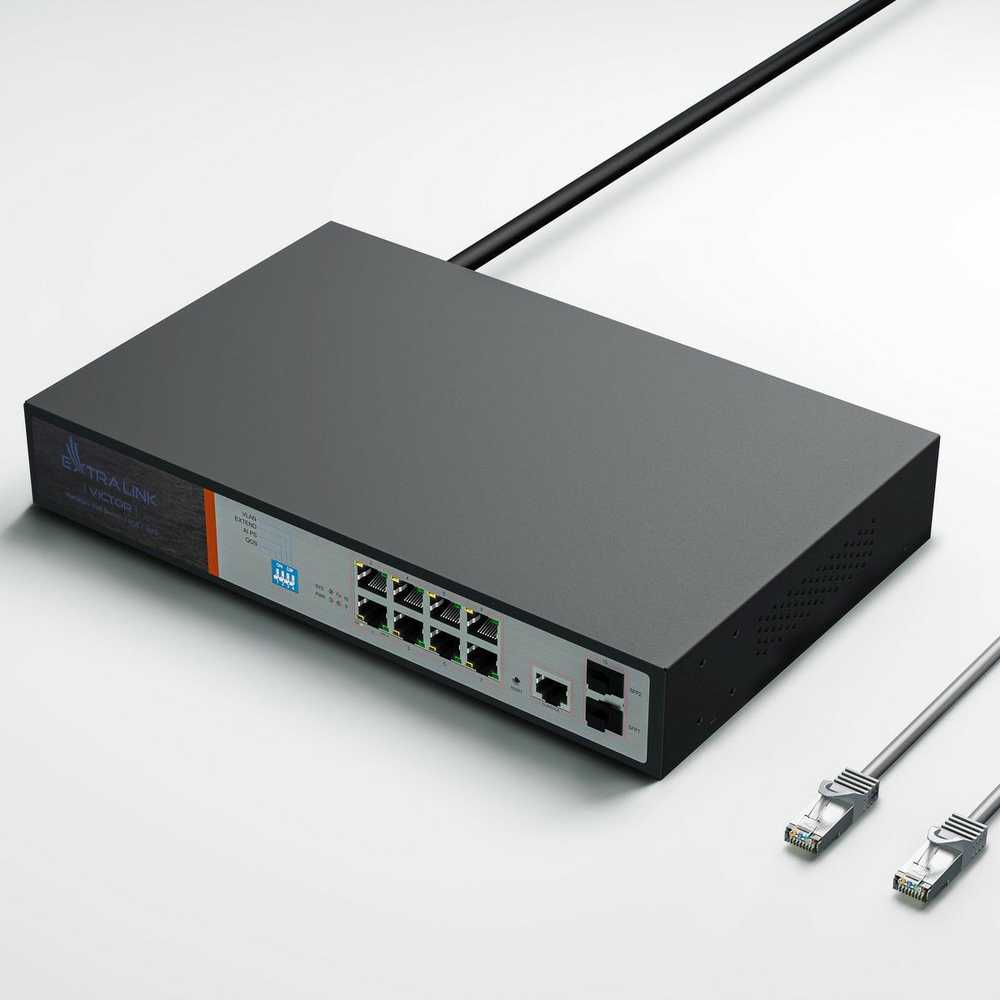 Šakotuvas Valdomas PoE jungiklis Extralink Victor, 8x Gigabit PoE/PoE+, 2x SFP, 150W
