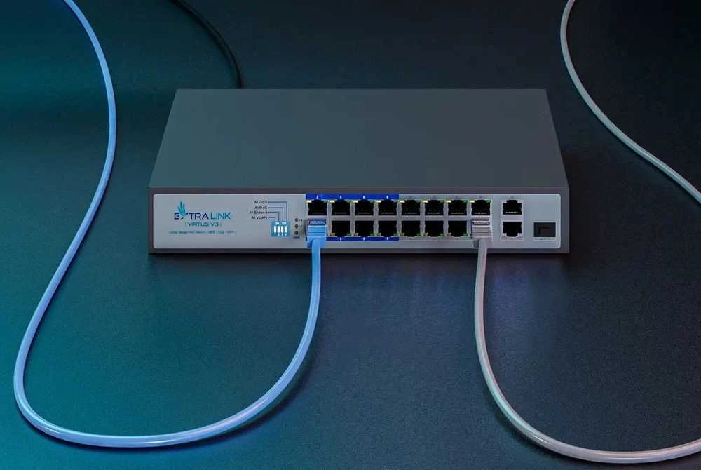 Šakotuvas EXTRALINK EX.16101 VIRTUS V3 Switch PoE 16x 100Mb/s PoE/PoE+ 2x Gigabit RJ45 + 1x SFP PoE Budget 150W