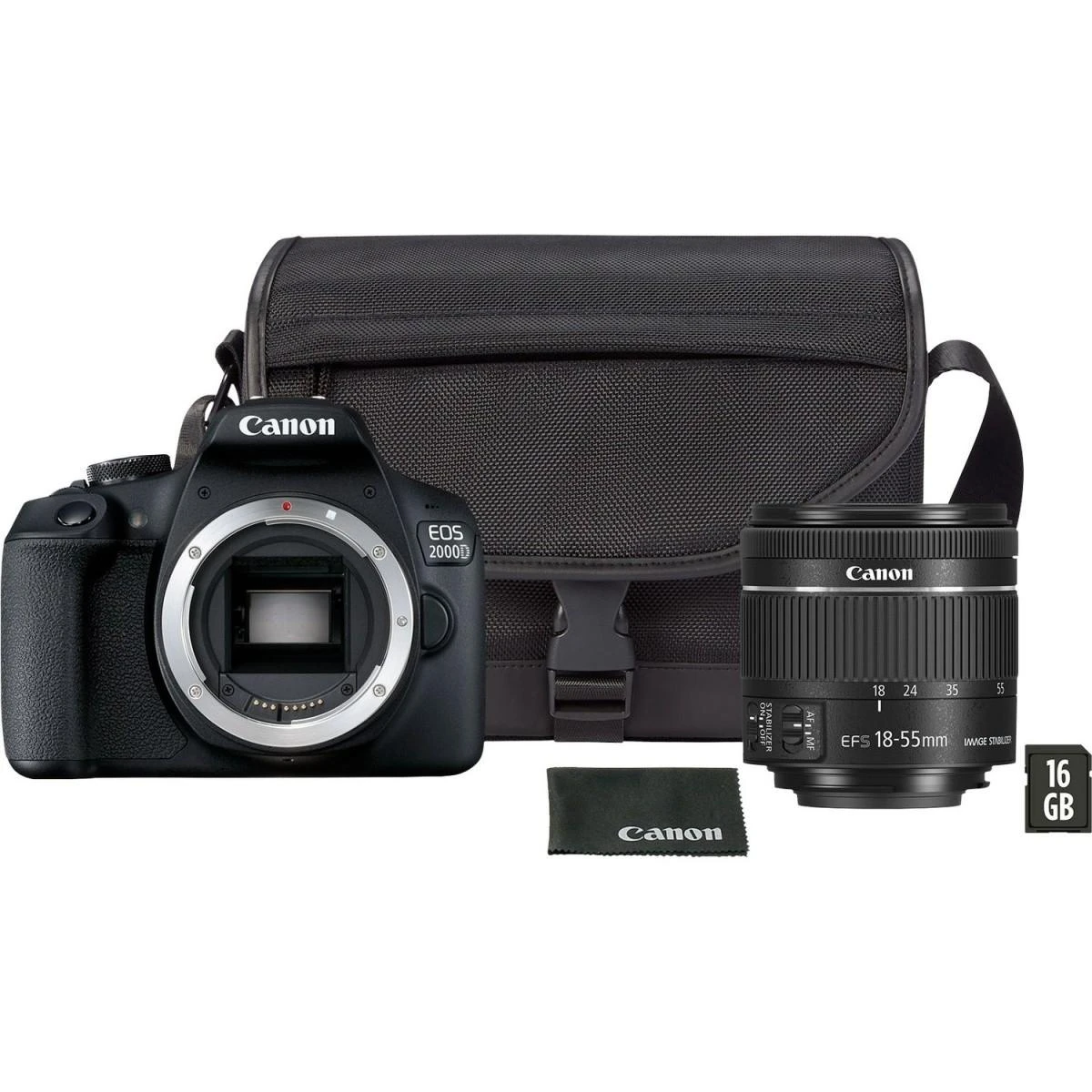 Canon EOS 2000D BK kamera + 18-55 IS EU26 VUK objektyvas + Krepšys + 16GB SD kortelė 2728C013
