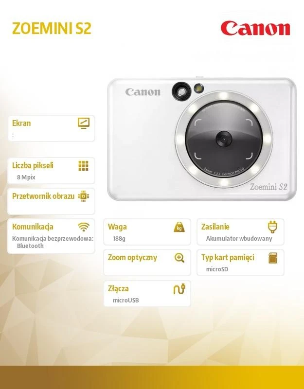 Canon Zoemini S2 mažų nuotraukų spausdintuvas ir fotoaparatas, Perlo baltumo