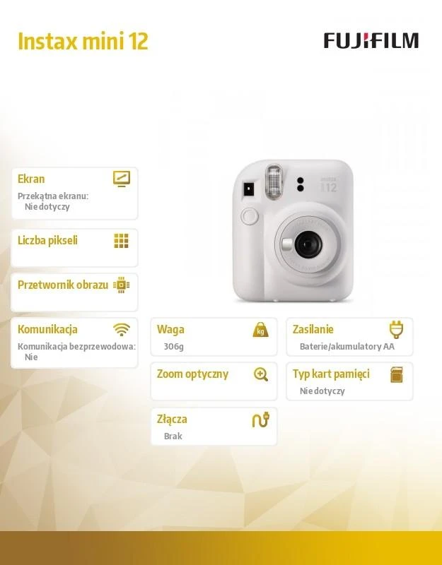 Fujifilm Momentinis fotoaparatas instax mini 12 CLAY Baltas