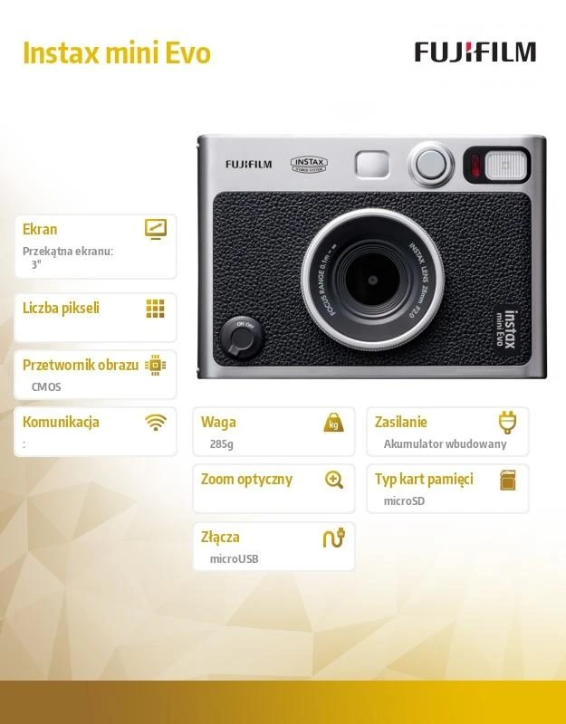 Fujifilm Momentinis fotoaparatas instax mini EVO Juodas (Juodas; USB TYPE micro B)