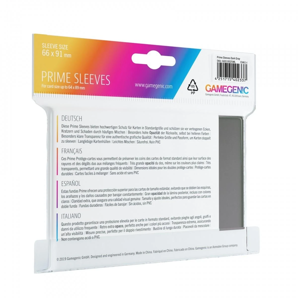 „Gamegenic“: „Prime CCG“ įmautės (66 x 91 mm) – tamsiai pilkos, 100 vnt.