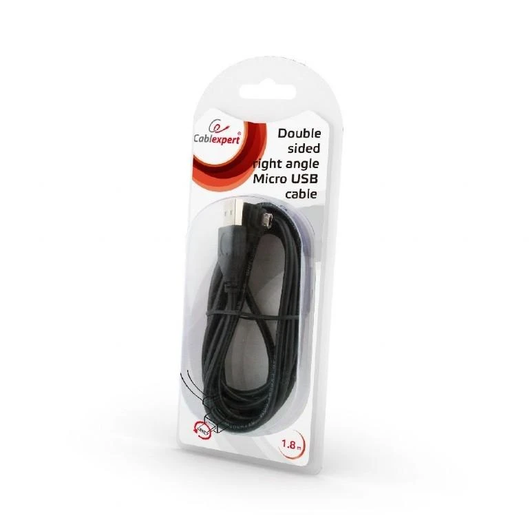GEMBIRD CCB-USB2-AMmDM90-6 Gembird dvipusis kampinis Micro-USB kabelis, 1,8 m, lizdinė pakuotė