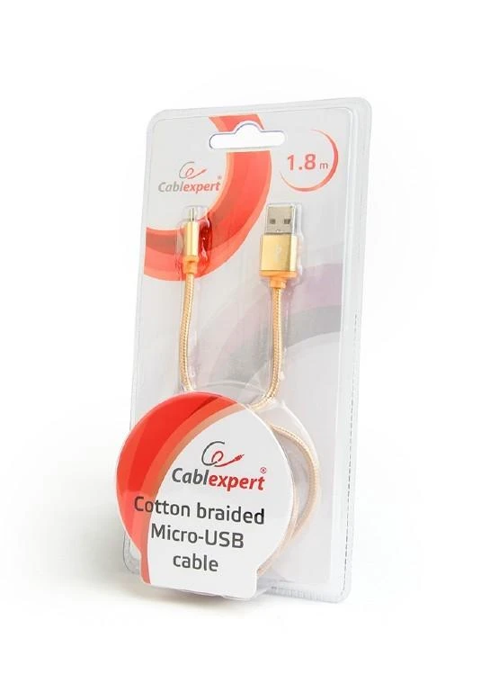 GEMBIRD CCB-mUSB2B-AMBM-6-G cotton braided micro USB cable 2.0 AM-MBM5P 1.8M metal connectors auksinis