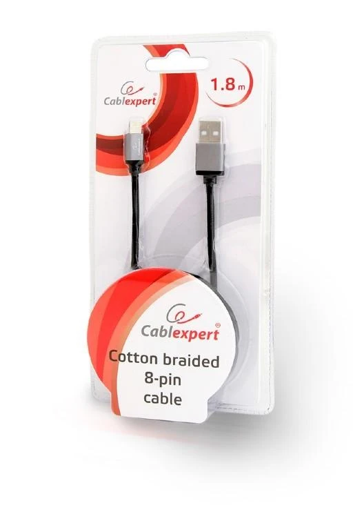 GEMBIRD CCB-mUSB2B-AMLM-6 Gembird USB–8 kontaktų kabelis, medvilninis pintas, metalinės jungtys, 1,8 m, juodas