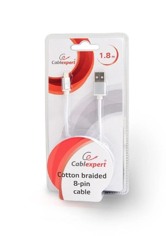 GEMBIRD CCB-mUSB2B-AMLM-6-S Gembird USB–8 kontaktų kabelis, medvilninis pintas, metalinės jungtys, 1,8 m, sidabrinis