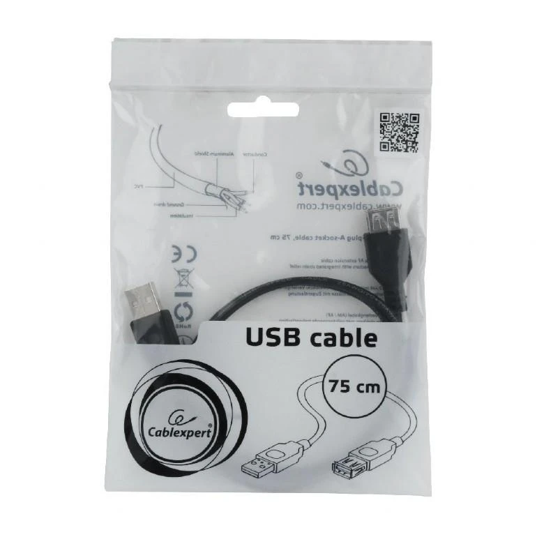 GEMBIRD CC-USB2-AMAF-75CM/300-BK USB 2.0 A - A-lizdas 75cm laidas Juodas