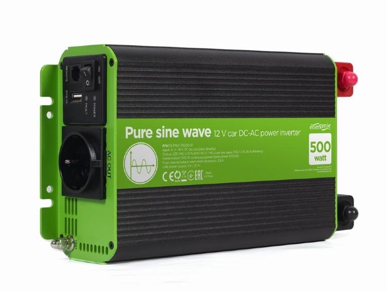 Gembird ENERGENIE 12 V grynos sinusinės bangos automobilio DC-AC maitinimo keitiklis 500 W