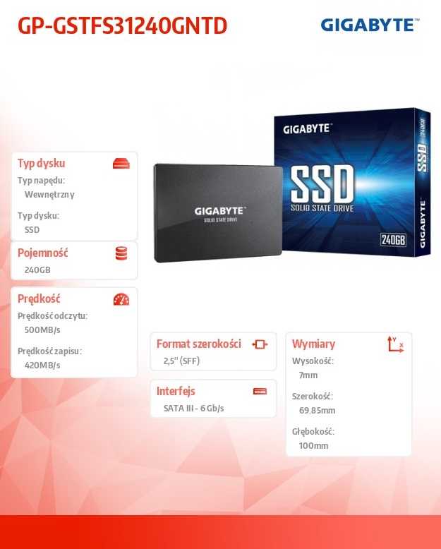 Gigabyte 240 GB 2,5 colio SATA3 500 / 420 MB / s 7 mm SSD