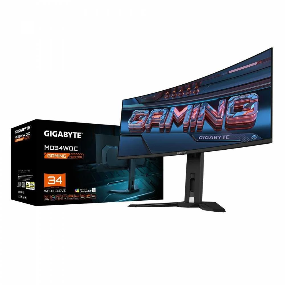 Monitorius Gigabyte | MO34WQC EK1 | 34" | OLED | WQHD | 175 Hz | 0,03 ms | 3440 x 1440 pikselių | 250 cd/m² | HDMI jungčių kiekis: 2