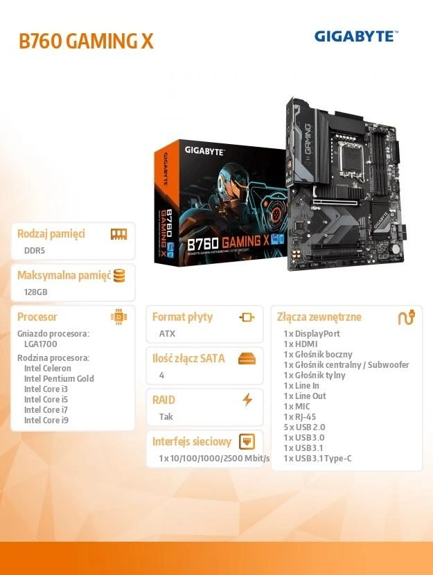 Pagrindinė plokštė GIGABYTE B760 GAMING X LGA 1700 1xHDMI 1xDP