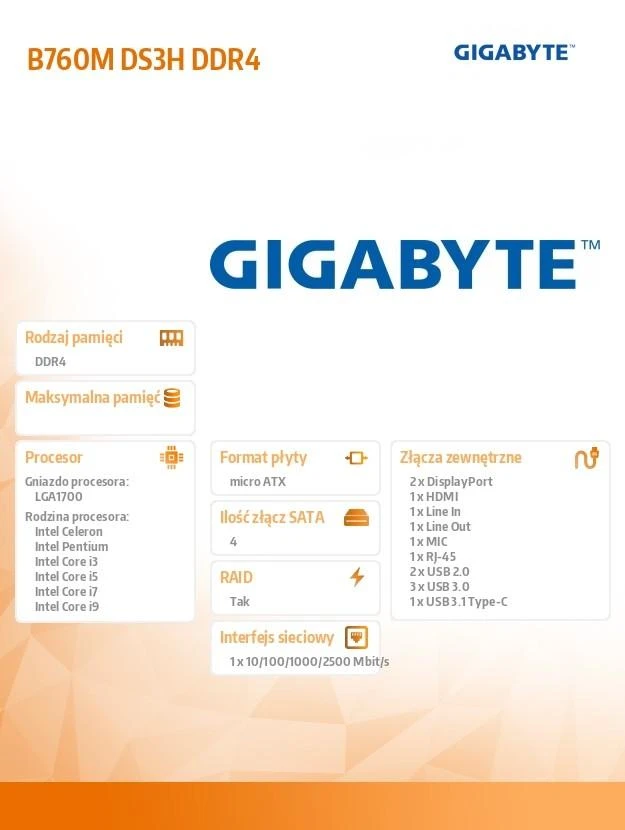 Pagrindinė plokštė GIGABYTE B760M DS3H/ Intel® Socket LGA 1700/ 4xDDR4/ 4xSATA 2xM.2/Support 13th and 12th Gen Series Processors