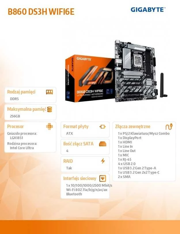 Pagrindinė plokštė Gigabyte B860 DS3H WIFI6E