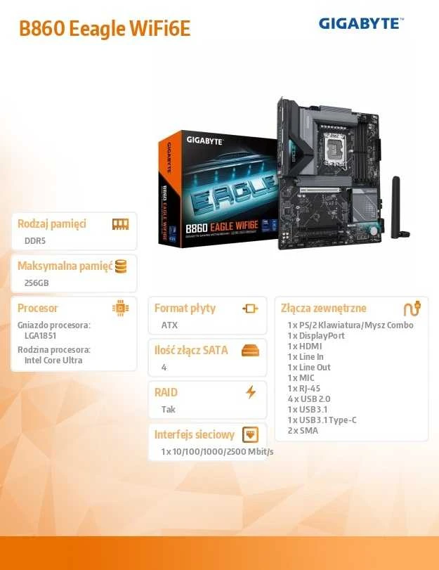 Pagrindinė plokštė Gigabyte B860 EAGLE WIFI6E