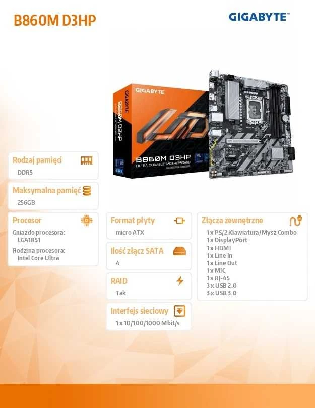 Pagrindinė plokštė Gigabyte B860M D3HP