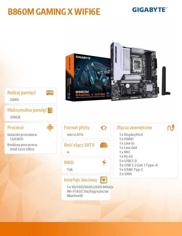 Pagrindinė plokštė Gigabyte B860M GAMING X WIFI6E