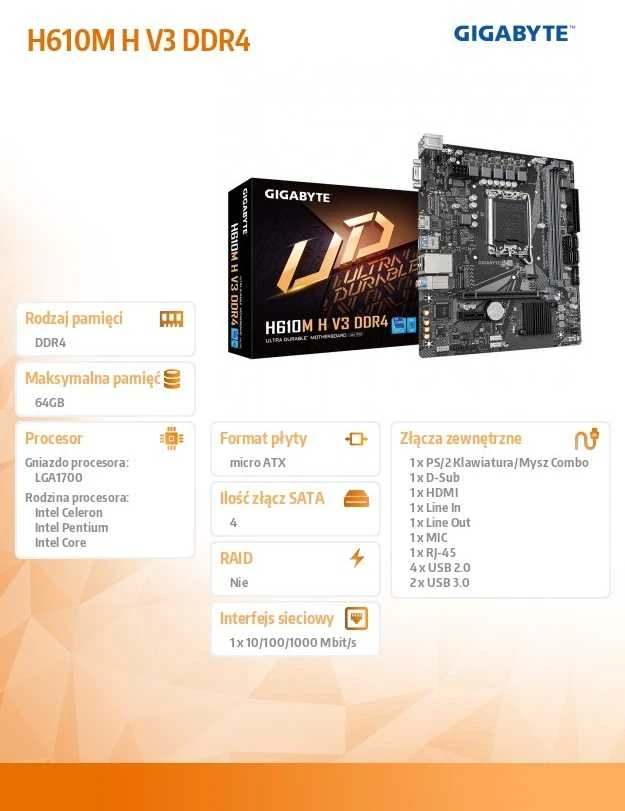 Pagrindinė plokštė Gigabyte H610M H V3 DDR4