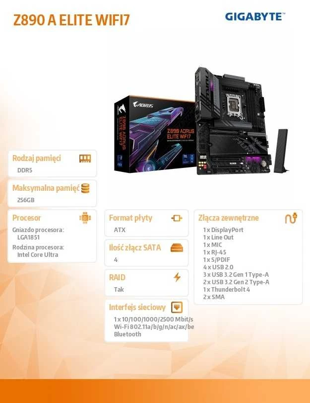 Pagrindinė plokštė GIGABYTE Z890 A ELITE WIFI7
