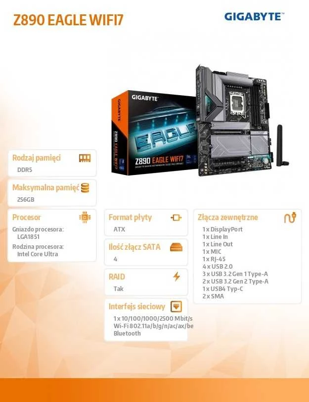 Pagrindinė plokštė GIGABYTE Z890 EAGLE WIFI7
