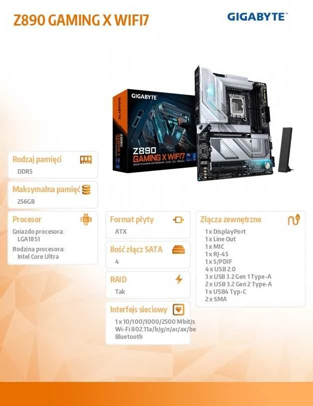 Pagrindinė plokštė GIGABYTE Z890 GAMING X WIFI7