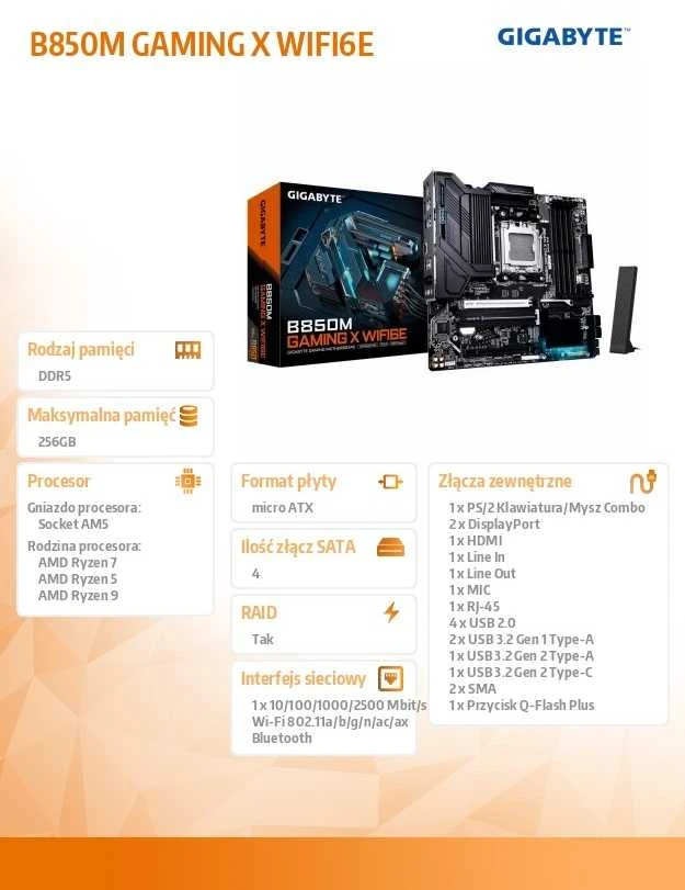 GIGABYTE B850M GAMING X WIFI6E pagrindinė plokštė