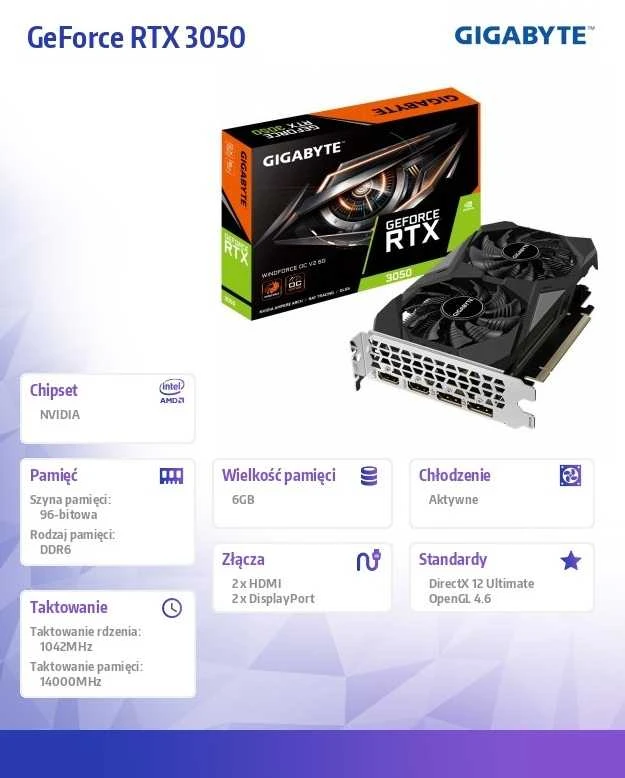 Vaizdo plokštė GIGABYTE GeForce RTX 3050 WINDFORCE OC V2 6G NVIDIA 6 GB GDDR6