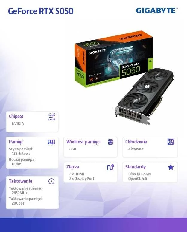 „Gigabyte GeForce RTX 5050 GAMING OC“ 8 GB DLSS4 vaizdo plokštė