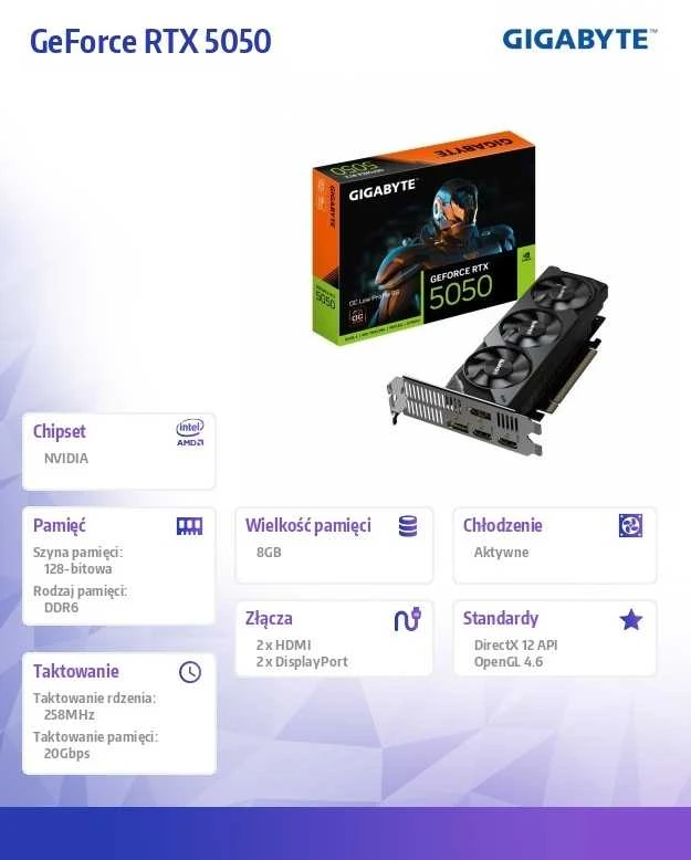 „Gigabyte GeForce RTX 5050 Low Profile OC“ 8 GB DLSS4 vaizdo plokštė