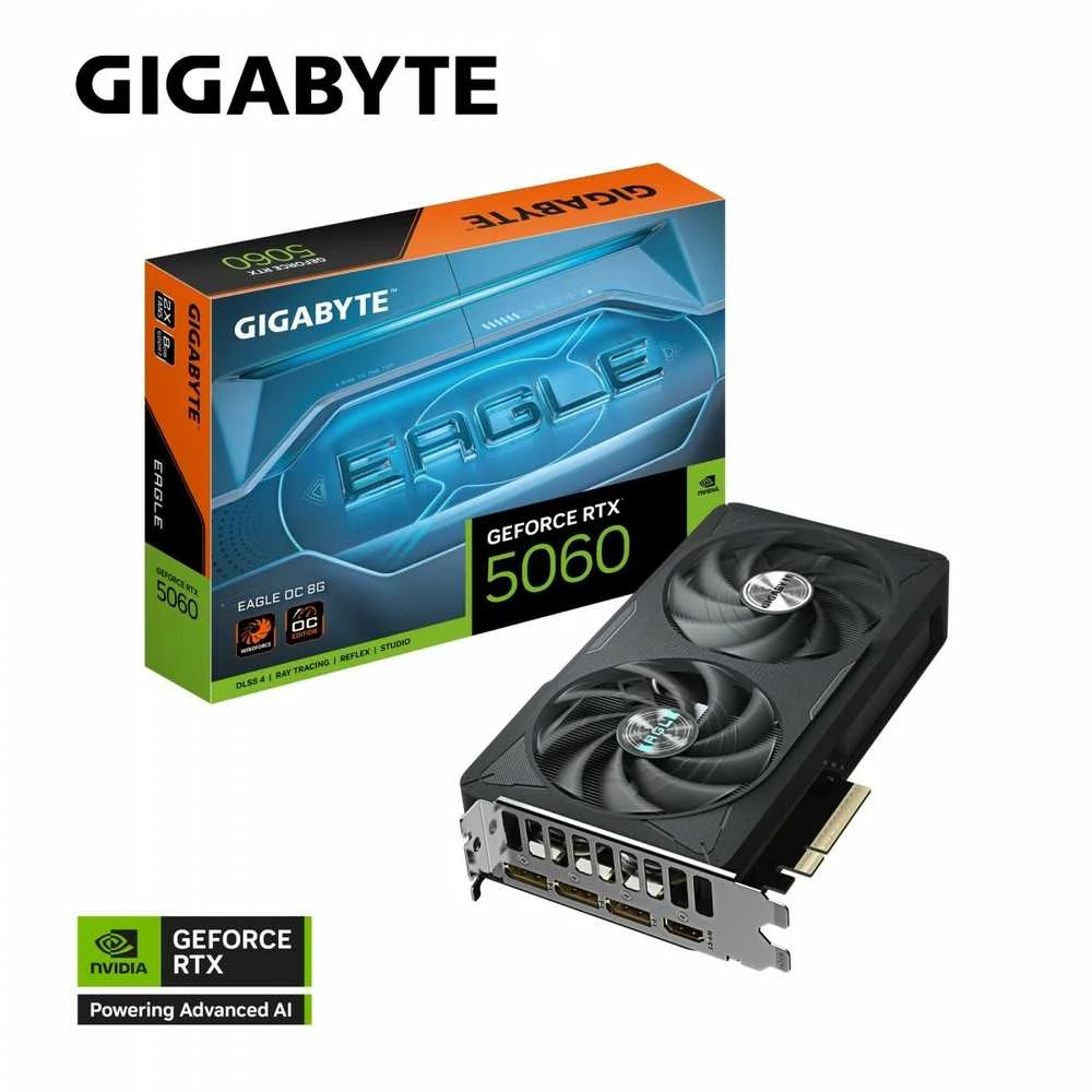 „Gigabyte GeForce RTX 5060 EAGLE OC 8G“ | NVIDIA | 8 GB | „GeForce RTX 5060“ | GDDR7 | HDMI jungčių kiekis: 1 | PCI-E 5.0