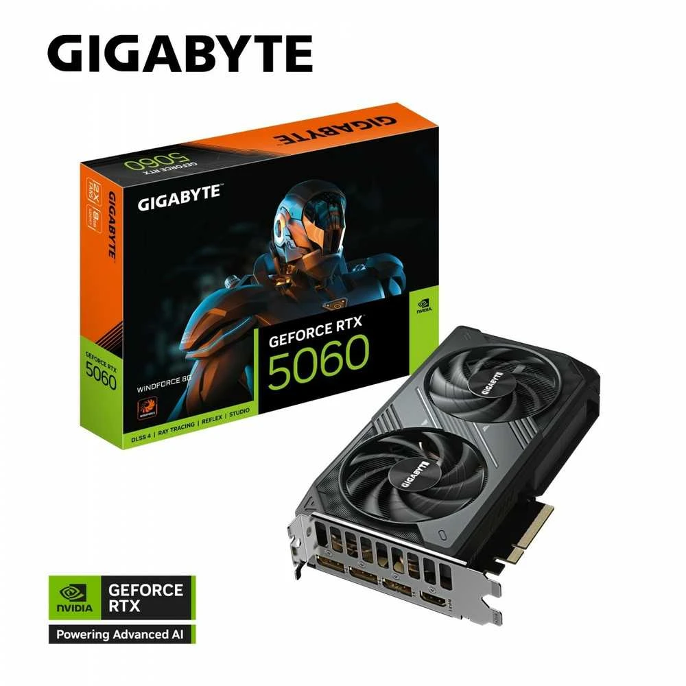 Vaizdo plokštė „Gigabyte GeForce RTX 5060 WINDFORCE 8G“ | NVIDIA | 8 GB | „GeForce RTX 5060“ | GDDR7 | HDMI jungčių kiekis: 1 | PCI-E 5.0