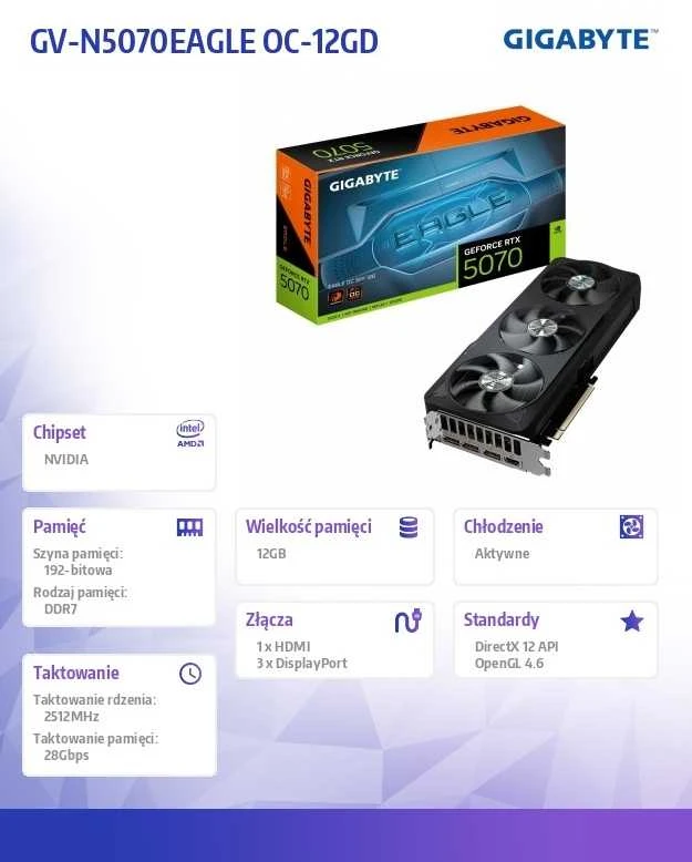 Vaizdo plokštė Gigabyte GeForce RTX 5070 EAGLE OC SFF 12G | NVIDIA | 12 GB | GeForce RTX 5070 | GDDR7 | HDMI jungtys kiekis 1 | PCI-E 5.0