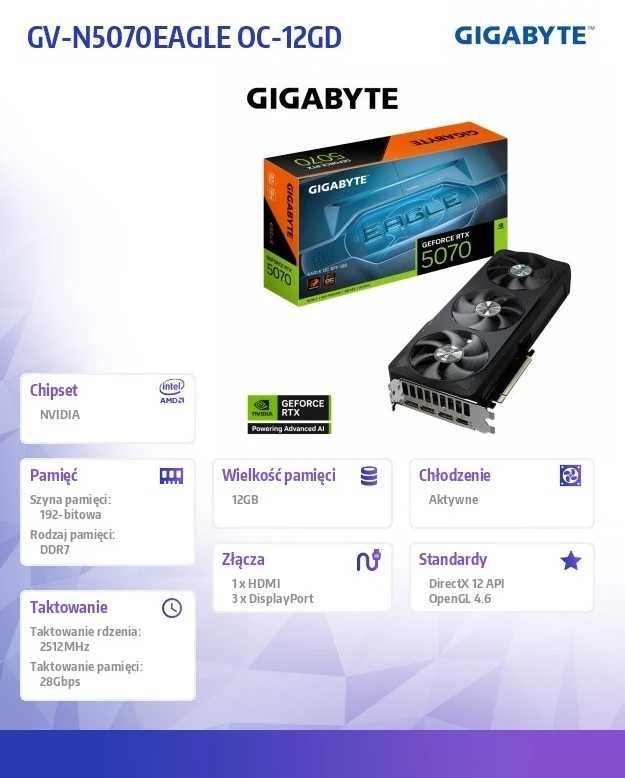 Vaizdo plokštė Gigabyte GeForce RTX 5070 EAGLE OC SFF 12G | NVIDIA | 12 GB | GeForce RTX 5070 | GDDR7 | HDMI jungtys kiekis 1 | PCI-E 5.0