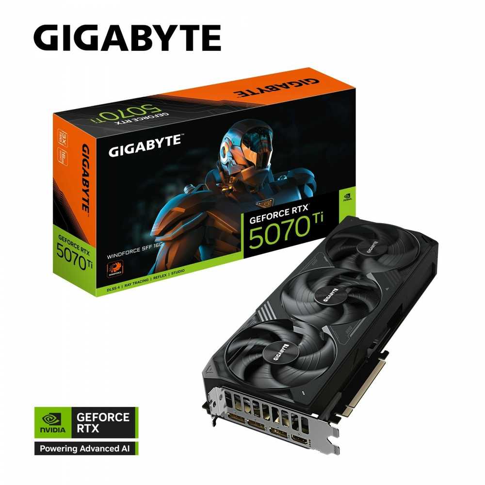 Vaizdo plokštė „Gigabyte GeForce RTX 5070 Ti WINDFORCE SFF 16G“ | NVIDIA | 16 GB | „GeForce RTX 5070 Ti“ | GDDR7 | HDMI jungčių kiekis: 1 | PCI-E 5.0 | Atminties taktinis dažnis: 2452 MHz