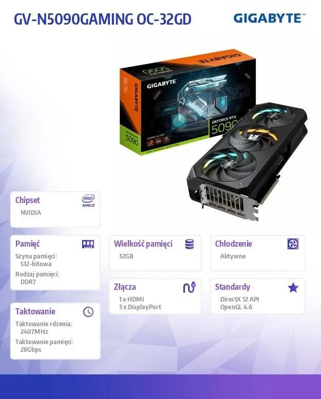 Vaizdo plokštė GIGABYTE GeForce RTX 5090 GAMING OC 32G Grafikos plokštė - 32GB GDDR7, 512bit, PCI-E 5.0, 2550MHz Core Clock, 3 x DP 2.1b, 1 x HDMI 2.1b, NVIDIA DLSS 4, GV-N5090GAMING OC-32GD
