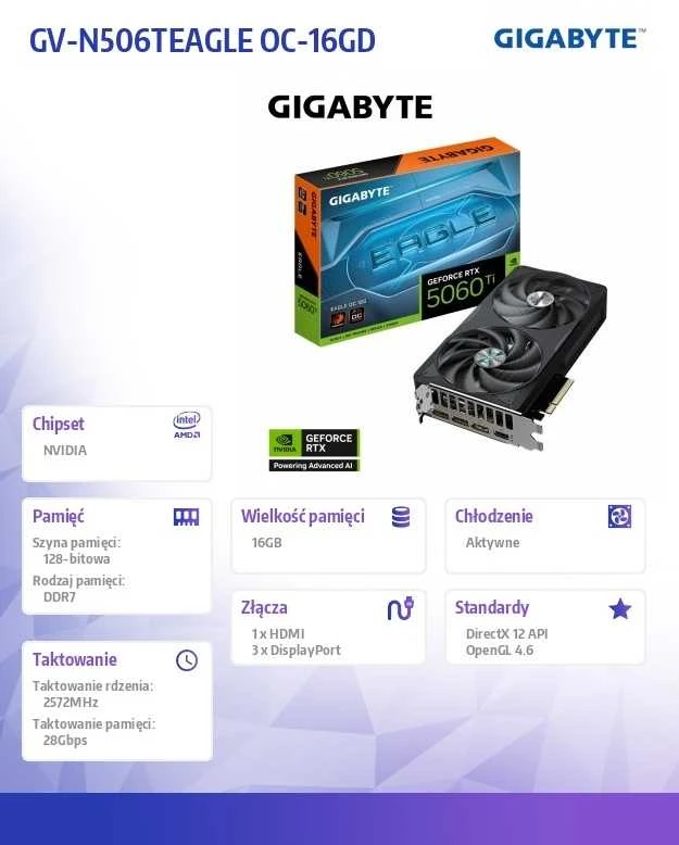 „Gigabyte GeForce RTX 5060 Ti EAGLE OC“ 16 GB DLSS4 vaizdo plokštė
