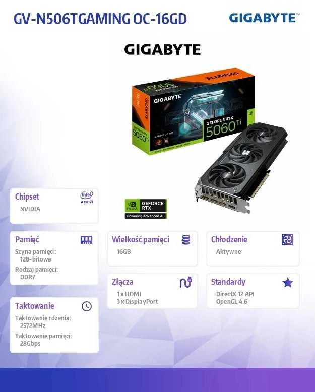 Vaizdo plokštė Gigabyte GeForce RTX 5060 Ti GAMING OC 16GB (GV-N506TGAMING OC-16GD) - Grafikos plokštė