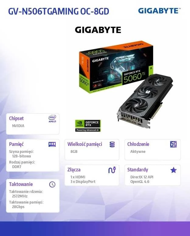 Vaizdo plokštė GIGABYTE GeForce RTX 5060 Ti GAMING OC 8GB GDDR7 3xDP 1xHDMI