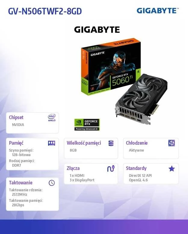 Vaizdo plokštė GIGABYTE GeForce RTX 5060 Ti WINDFORCE 8GB GDDR7 3xDP 1xHDMI