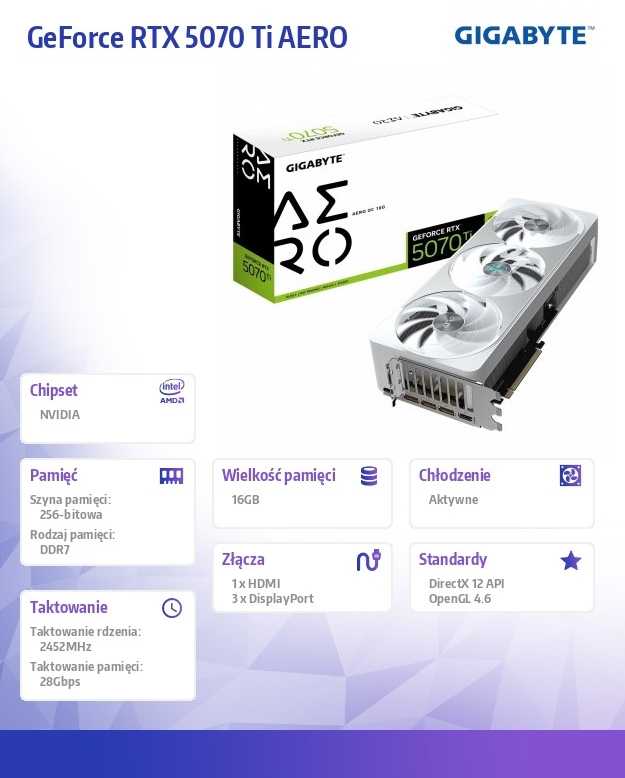 Vaizdo plokštė GIGABYTE GeForce RTX 5070 Ti AERO OC 16G Grafikos plokštė - 16GB GDDR7, 256bit, PCI-E 5.0, 2588 MHz Core Clock, 3 x DP 2.1a, 1 x HDMI 2.1b, NVIDIA DLSS 4, GV-N507TAERO OC-16GD