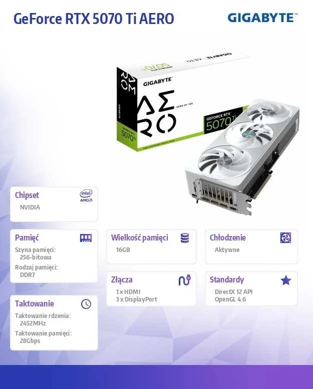 Vaizdo plokštė GIGABYTE GeForce RTX 5070 Ti AERO OC 16G Grafikos plokštė