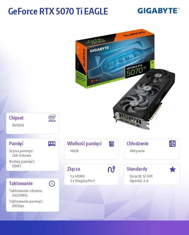 Vaizdo plokštė GIGABYTE GeForce RTX 5070 Ti EAGLE OC SFF 16G Grafikos plokštė - 16GB GDDR7, 256bit, PCI-E 5.0, 2542 MHz Core Clock, 3 x DP 2.1a, 1 x HDMI 2.1b, NVIDIA DLSS 4, GV-N507TEAGLE OC-16GD