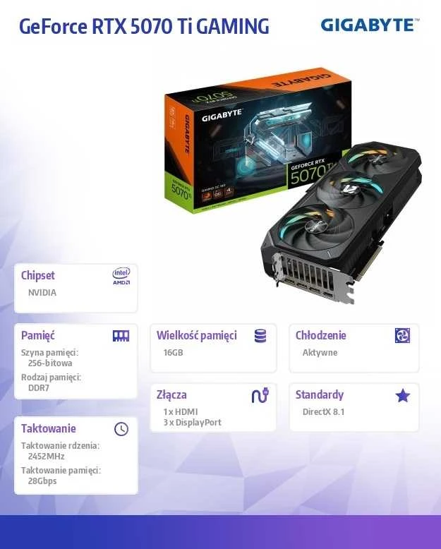 Vaizdo plokštė Gigabyte GeForce RTX 5070 Ti GAMING OC 16 GB GDDR7