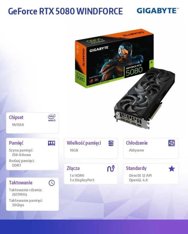 „Gigabyte GeForce RTX 5080 WINDFORCE OC SFF 16G“ | „NVIDIA“ | 16 GB | „GeForce RTX 5080“ | GDDR7 | HDMI jungčių kiekis: 1 | PCI-E 5.0